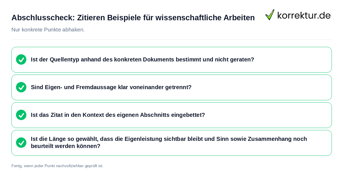 Konkreter Abschlusscheck zu Zitieren Beispiele für wissenschaftliche Arbeiten