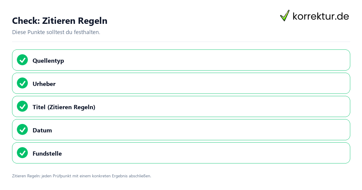 Zitieren Regeln mit einer themenspezifischen Checkliste