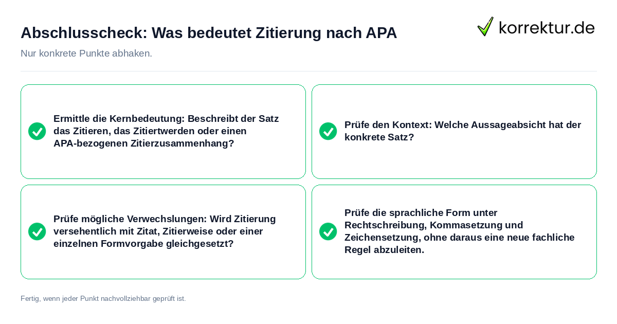 Abschlusscheck: Was bedeutet Zitierung nach APA Konkreter Abschlusscheck zu Was bedeutet Zitierung nach APA