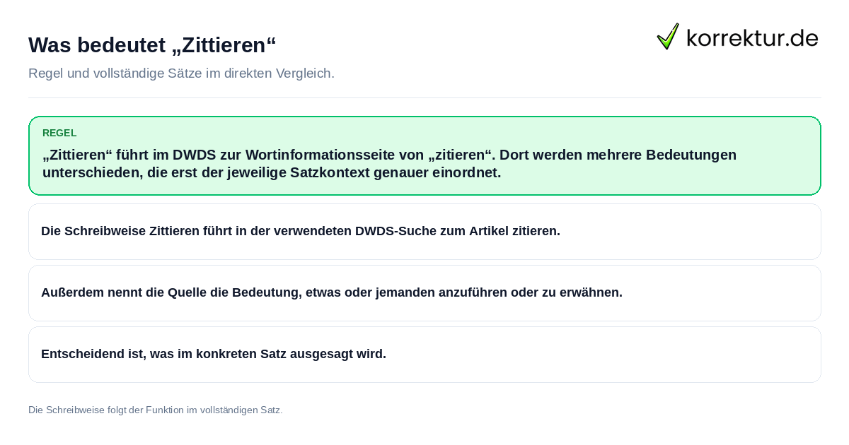 Konkrete Regel und vollständige Beispielsätze zu Was bedeutet „Zittieren“