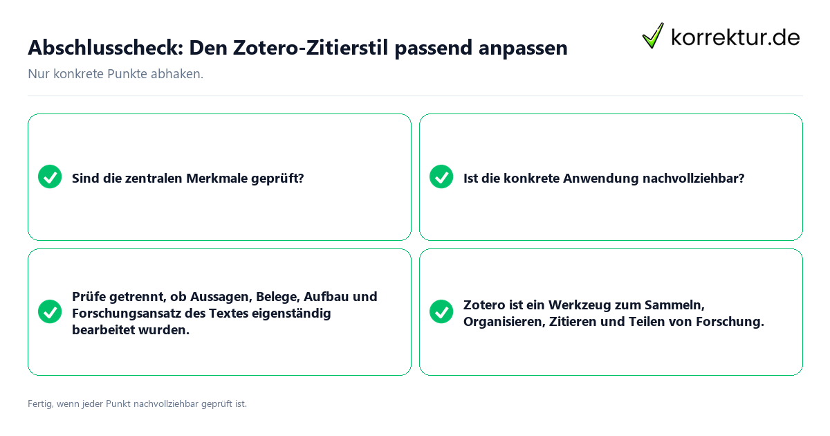 Abschlusscheck: Den Zotero-Zitierstil passend anpassen Konkreter Abschlusscheck zu Den Zotero-Zitierstil passend anpassen