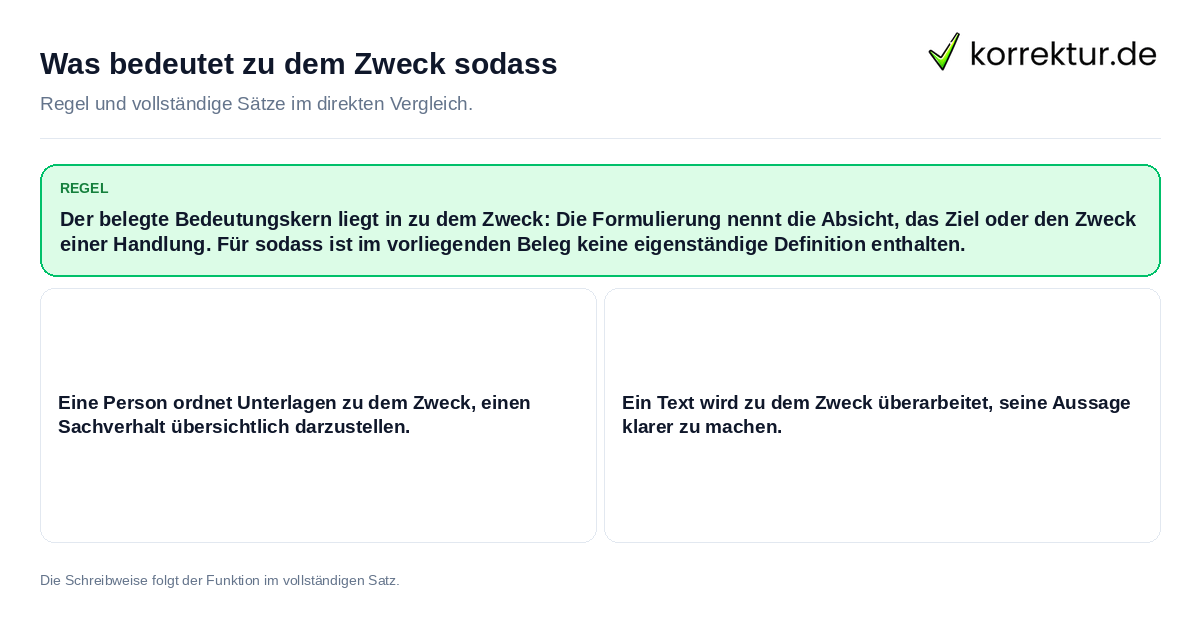 Konkrete Regel und vollständige Beispielsätze zu Was bedeutet zu dem Zweck sodass