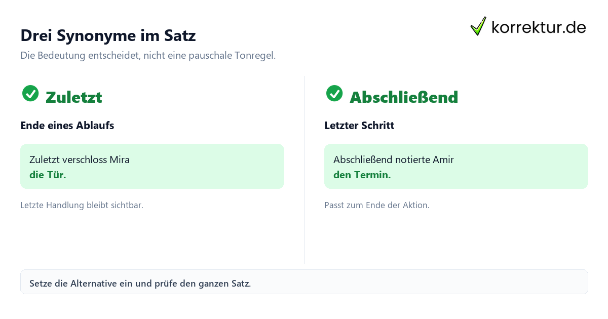 Welche Synonyme zu „zu guter Letzt“ passen: Beispiele im Vergleich
