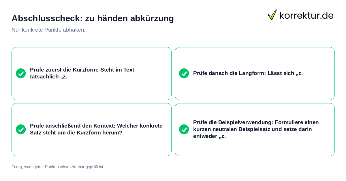 Konkreter Abschlusscheck zu zu händen abkürzung