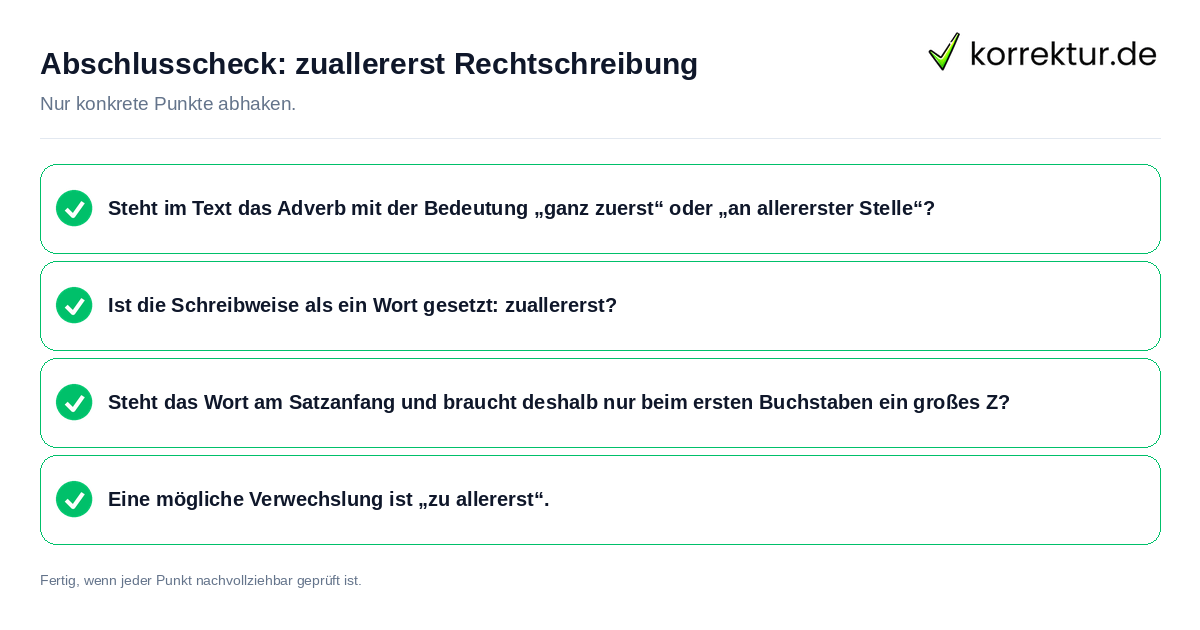 Konkreter Abschlusscheck zu zuallererst Rechtschreibung