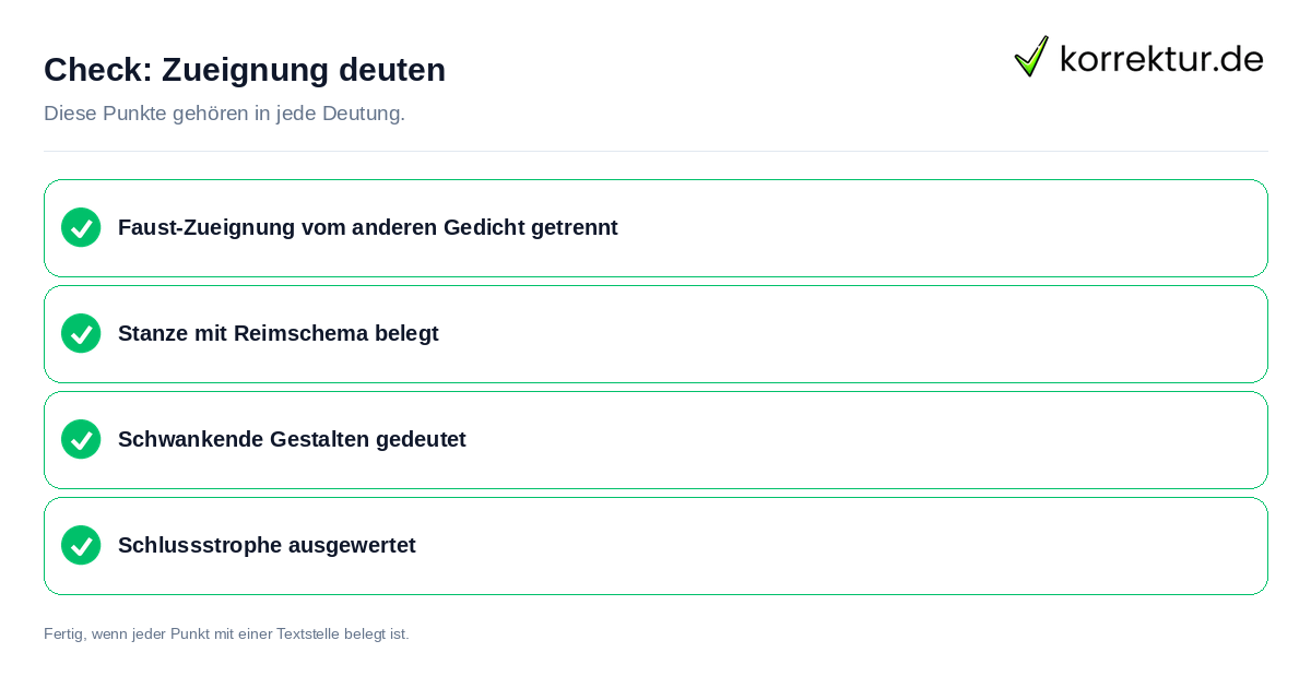 Zueignung deuten: Prüfliste mit vier Punkten