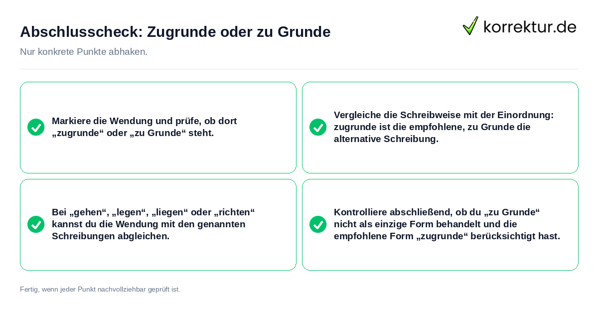 Abschlusscheck: Zugrunde oder zu Grunde Konkreter Abschlusscheck zu Zugrunde oder zu Grunde