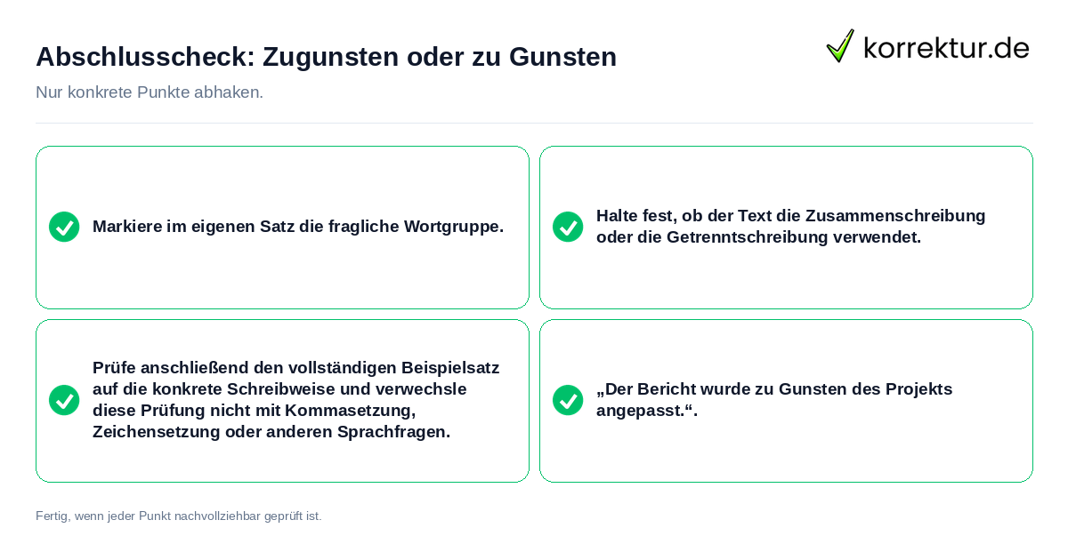 Konkreter Abschlusscheck zu Zugunsten oder zu Gunsten