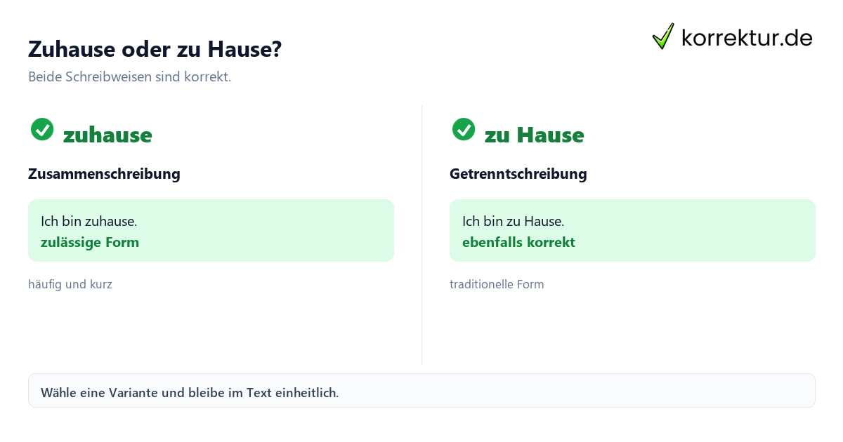 Zuhause oder zu Hause: beide Schreibweisen