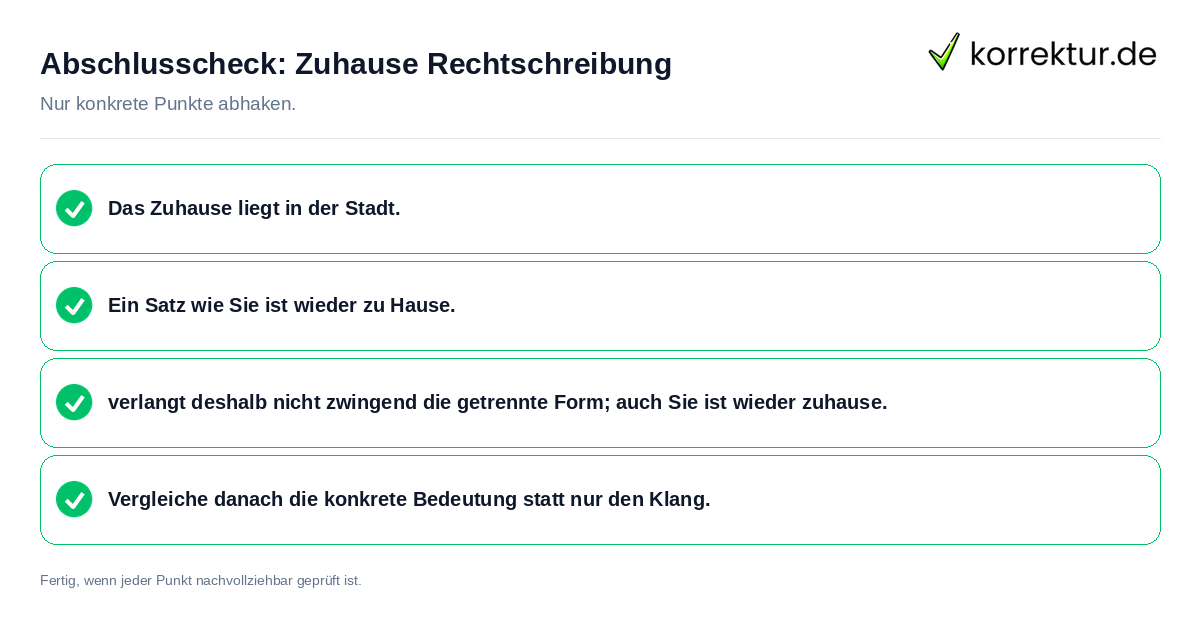 Abschlusscheck: Zuhause Rechtschreibung Konkreter Abschlusscheck zu Zuhause Rechtschreibung