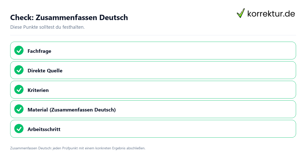 Check: Zusammenfassen Deutsch Zusammenfassen Deutsch mit einer themenspezifischen Checkliste