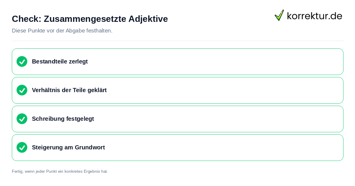 Check: Zusammengesetzte Adjektive Zusammengesetzte Adjektive: Prüfliste mit vier Punkten