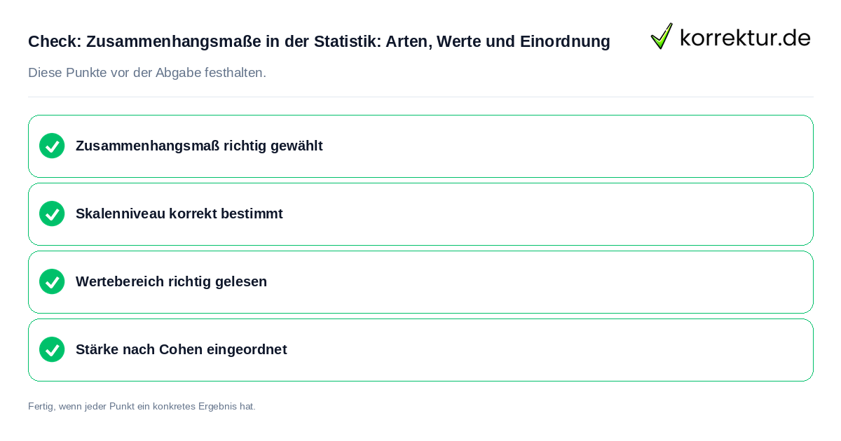 Zusammenhangsmaße in der Statistik: Arten, Werte und Einordnung: Prüfliste mit vier Punkten