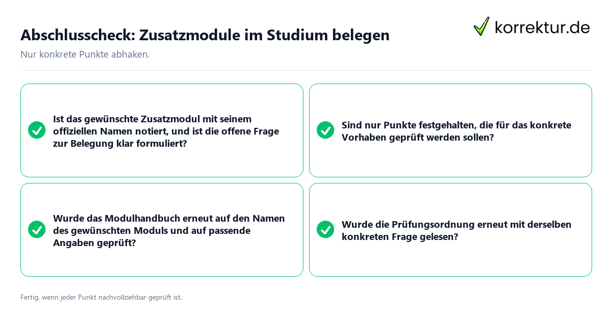 Konkreter Abschlusscheck zu Zusatzmodule im Studium belegen