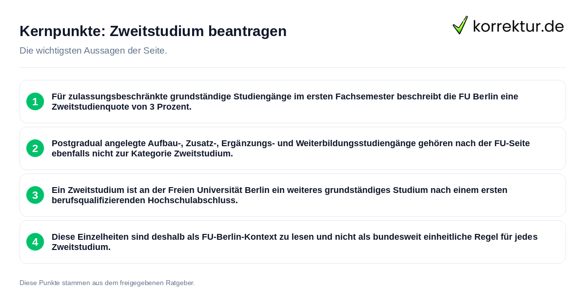 Kernpunkte: Zweitstudium beantragen Konkrete Kernpunkte zu Zweitstudium beantragen