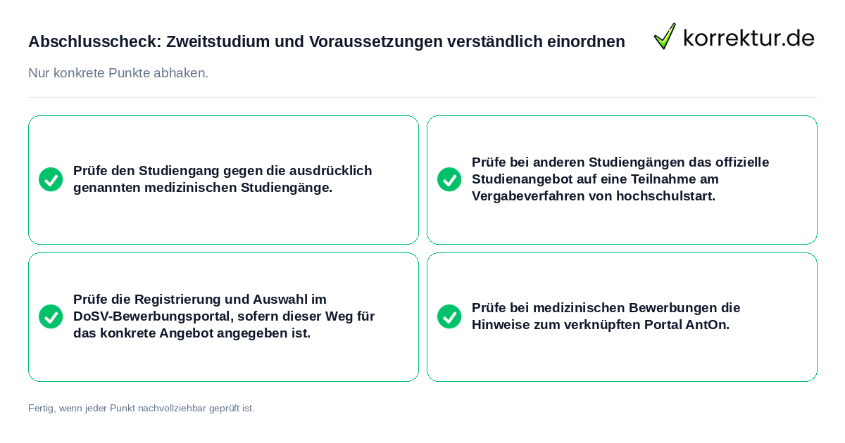 Konkreter Abschlusscheck zu Zweitstudium und Voraussetzungen verständlich einordnen