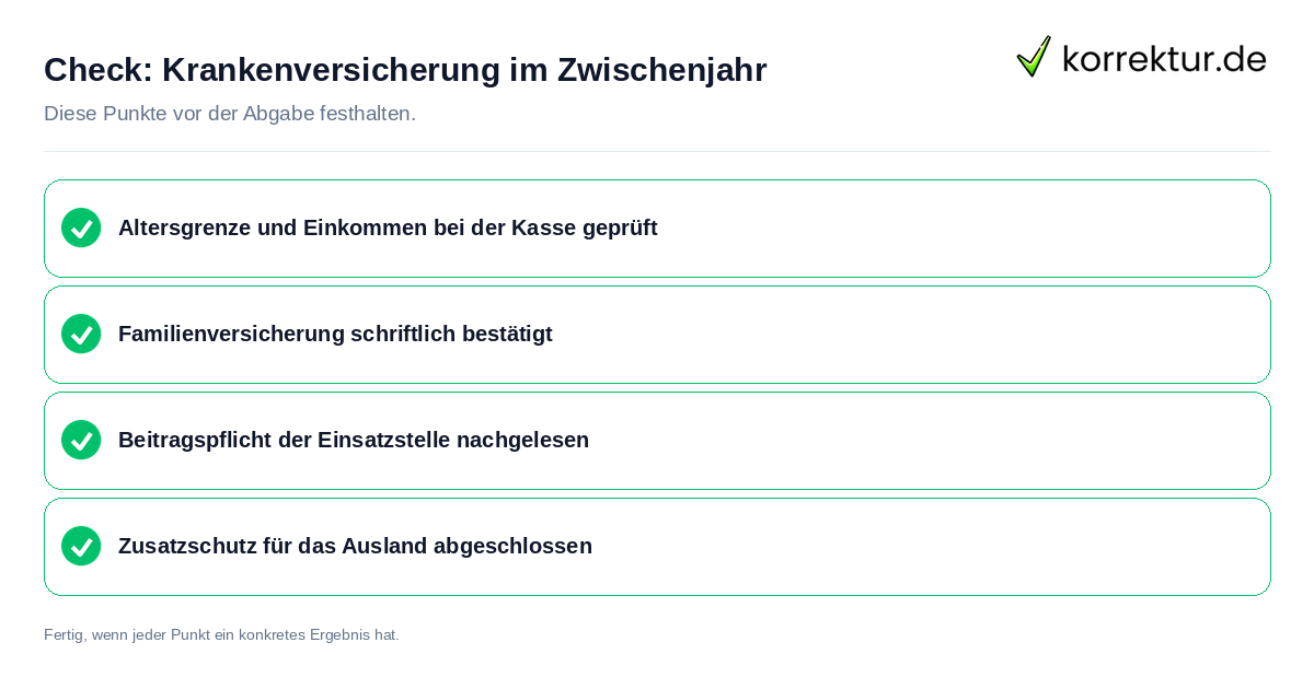 Krankenversicherung im Zwischenjahr: Prüfliste mit vier Punkten