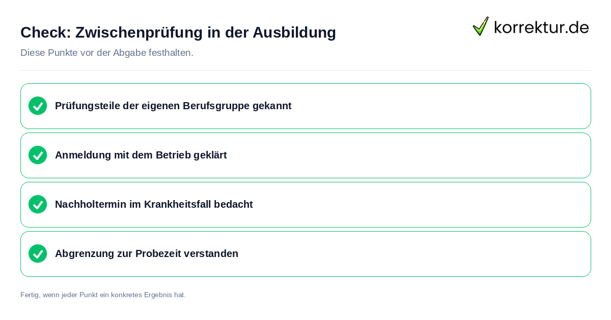 Zwischenprüfung in der Ausbildung: Prüfliste mit vier Punkten