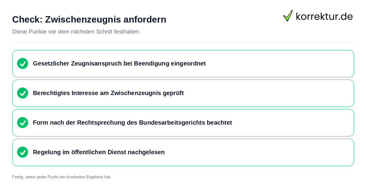 Check: Zwischenzeugnis anfordern Zwischenzeugnis anfordern: Prüfliste mit vier Punkten